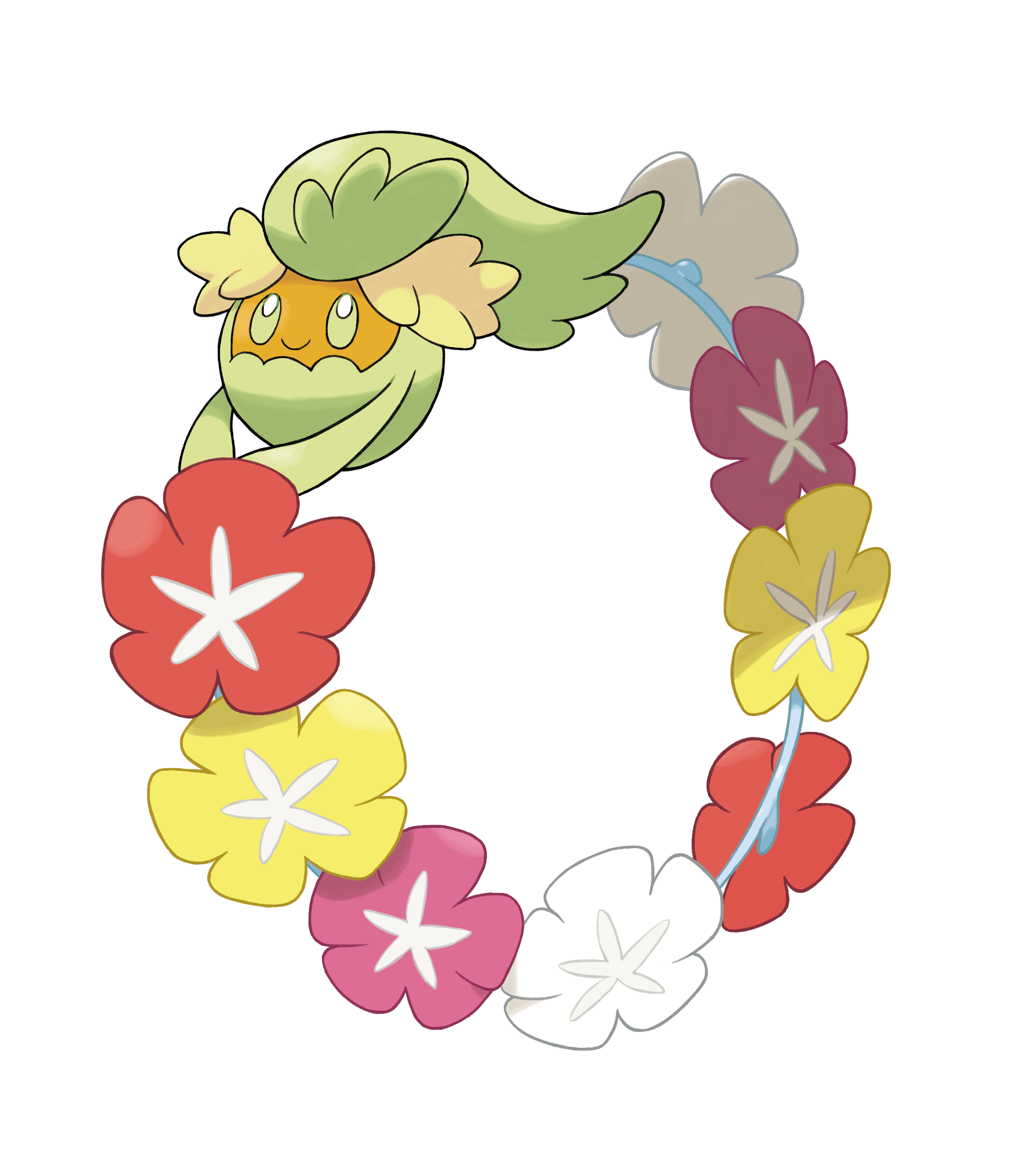 comfey, nintendo, pokemon, pokemon sm, absurdres, artist request, highres, official art, second-party source, flower, full body, gen 7 pokemon, green eyes, no humans, pink flower, pokemon (creature), pokemon focus, red flower, solo, transparent background, white flower, yellow flower