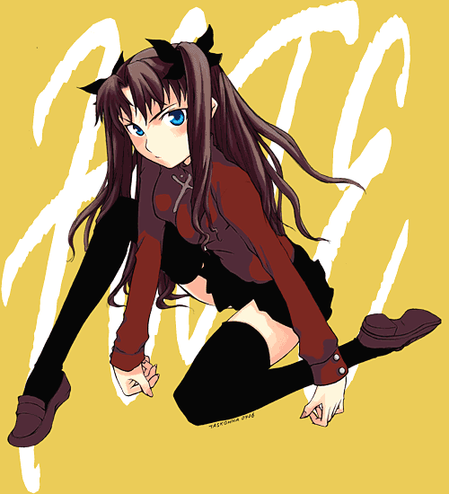 task owner, tohsaka rin, fate/stay night, fate (series), 00s, 1girl, black thighhighs, female focus, long legs, solo, thighhighs, turtleneck, zettai ryouiki