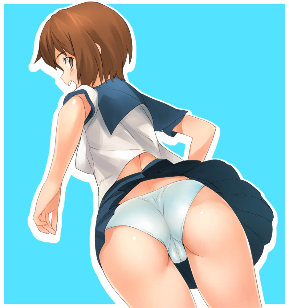 a1 (initial-g), hagiwara yukiho, idolmaster, idolmaster (classic), idolmaster 1, 00s, 1girl, ass, cameltoe, female focus, panties, school uniform, serafuku, solo, underwear, wind, wind lift