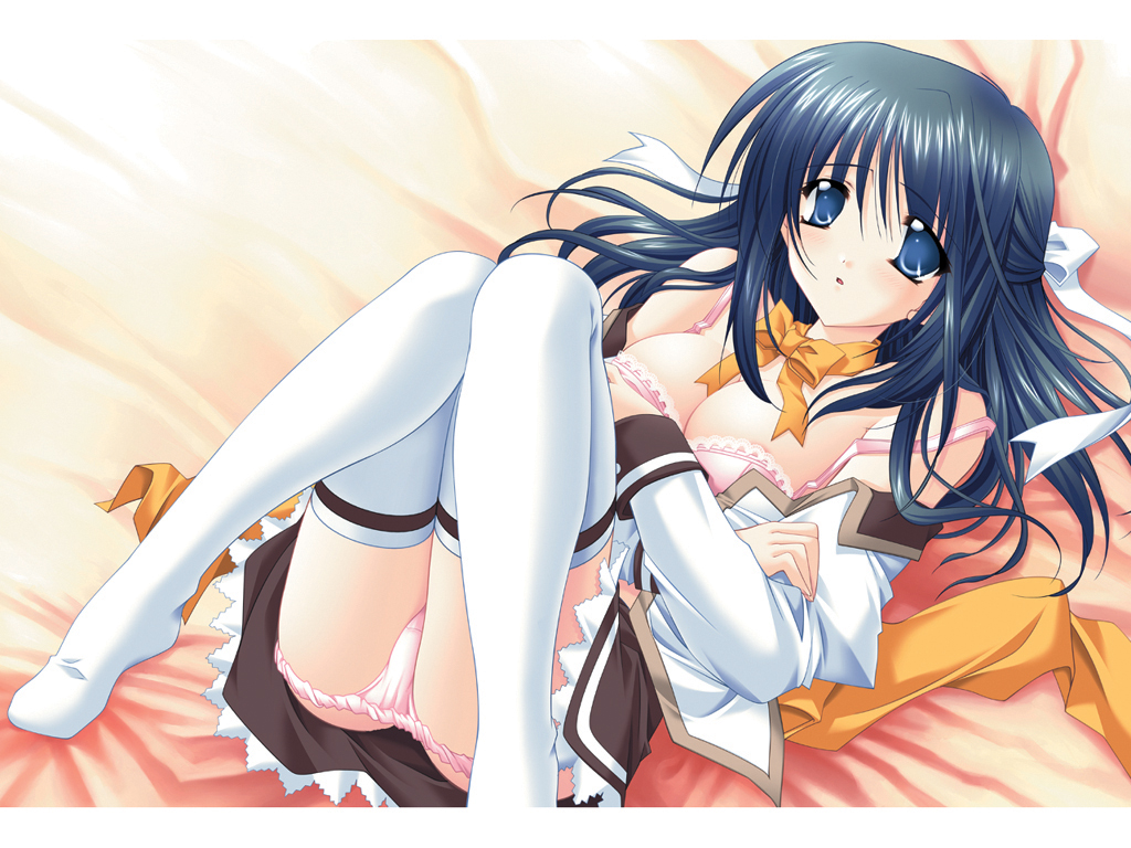 ryuuga shou, wakamiya hazuki, tsukushite ageru no!, 1girl, bra, female focus, lingerie, panties, school uniform, serafuku, solo, thighhighs, underwear, undressing