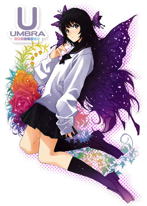 wakatsuki sana, original, 1girl, black hair, blue eyes, bug, butterfly, female focus, full body, legs, school uniform, serafuku, skirt, solo