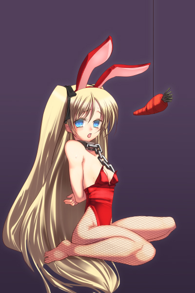 coffee cat, original, 1girl, animal ears, carrot, chain, chain leash, fake animal ears, female focus, fishnet pantyhose, fishnets, leash, leotard, pantyhose, playboy bunny, rabbit ears, solo