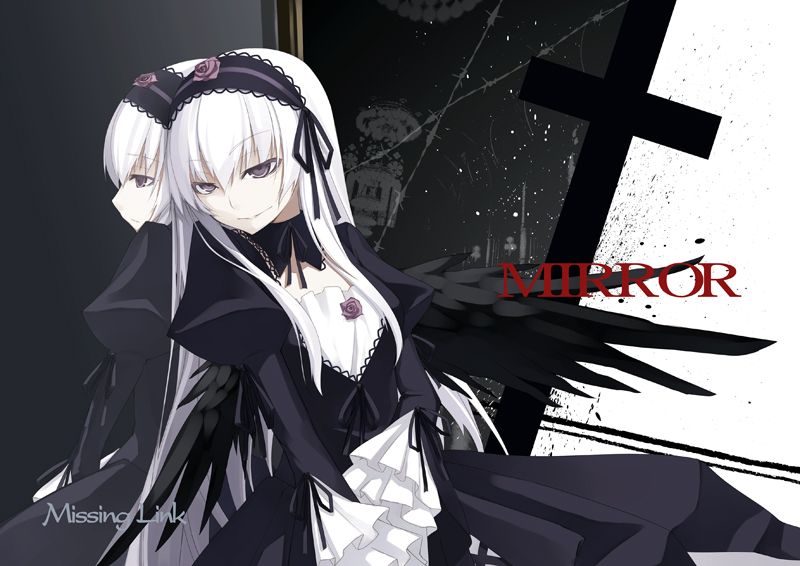 shingo (missing link), suigintou, rozen maiden, 00s, 1girl, female focus, pale skin, reflection, solo