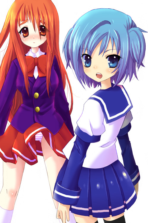 haruno ichigo, original, panties, school uniform, serafuku, striped clothes, striped panties, thighhighs, underwear