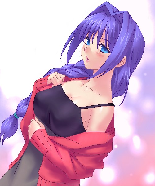 zen, minase akiko, kanon, 1girl, blue eyes, braid, breasts, female focus, hair intakes, large breasts, long hair, mature female, oekaki, purple hair, solo, sweater
