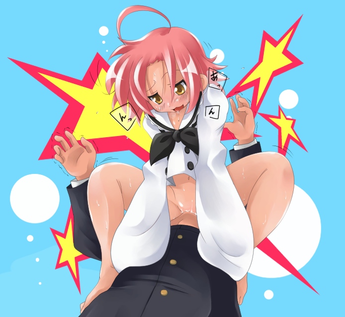 kogami akira, shiraishi minoru, lucky star, 00s, 1boy, 1girl, ahoge, bottomless, cowgirl position, cunnilingus, girl on top, hetero, loli, long sleeves, oral, oversized clothes, pussy, sex, sitting, sitting on face, sitting on person, spread legs, squatting, straddling, uncensored, vaginal