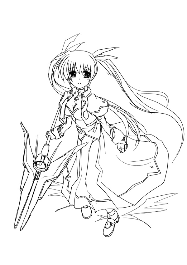 frapowa, raising heart, raising heart (exceed mode), takamachi nanoha, takamachi nanoha (exceed mode), lyrical nanoha, mahou shoujo lyrical nanoha, mahou shoujo lyrical nanoha strikers, winged footwear, 00s, 1girl, female focus, fingerless gloves, gloves, greyscale, magical girl, monochrome, shoes, solo, twintails, wings