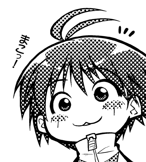 serebi ryousangata, kikuchi makoto, idolmaster, idolmaster (classic), idolmaster 1, 00s, :3, antenna hair, chibi, greyscale, monochrome, solo