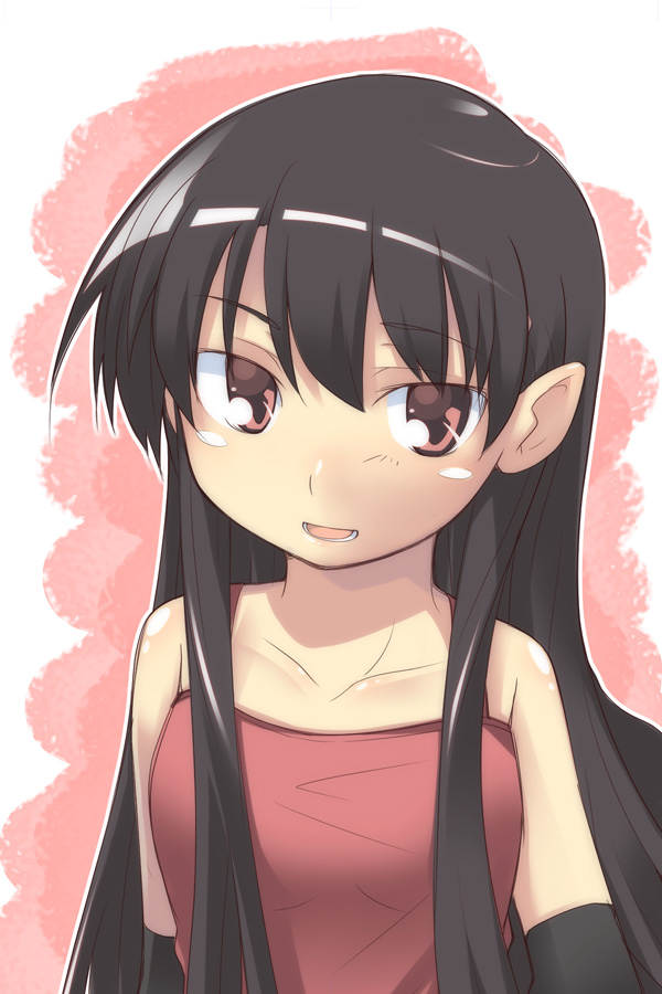 ninokawa magamo, original, 1girl, black hair, dress, female focus, long hair, red eyes, smile, solo