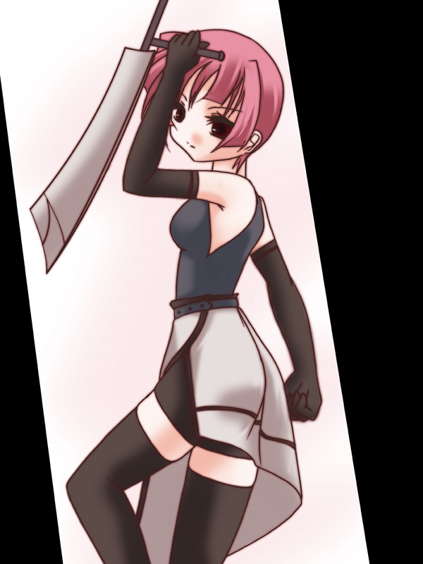 frapowa, schach nouera, windenschaft, lyrical nanoha, mahou shoujo lyrical nanoha, mahou shoujo lyrical nanoha strikers, 00s, 1girl, bladed tonfa, elbow gloves, female focus, gloves, magical girl, solo, thighhighs, tonfa, waist cape, weapon