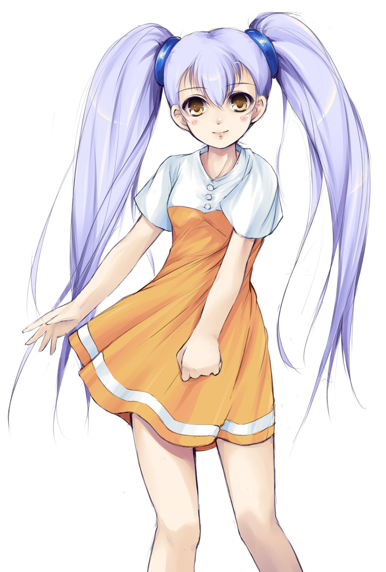 waku, hoshino ruri, kidou senkan nadesico, blush, dress, long hair, purple hair, smile, solo, twintails, white hair, yellow eyes