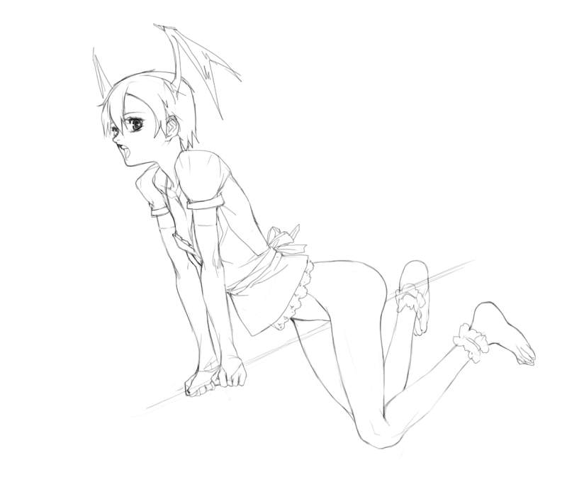 es (cah60700), lilith (darkstalkers), capcom, darkstalkers, 1girl, ass, barefoot, crotch rub, demon girl, female focus, female masturbation, flat chest, from side, full body, greyscale, head wings, masturbation, monochrome, simple background, sketch, solo, white background, wings