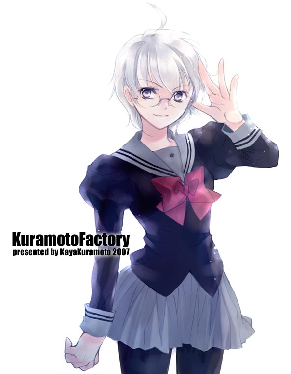 kuramoto kaya, original, 1girl, female focus, glasses, pantyhose, school uniform, serafuku, solo