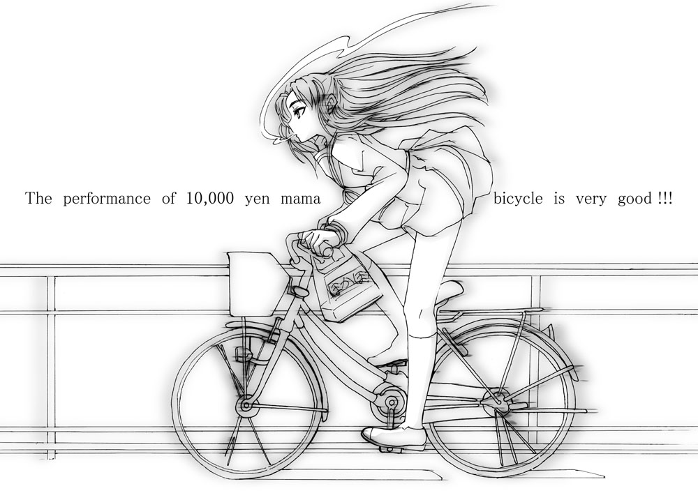 morisoban, asakura ryoko, suzumiya haruhi no yuuutsu, 00s, bicycle, cigarette, greyscale, monochrome, school uniform, serafuku, solo