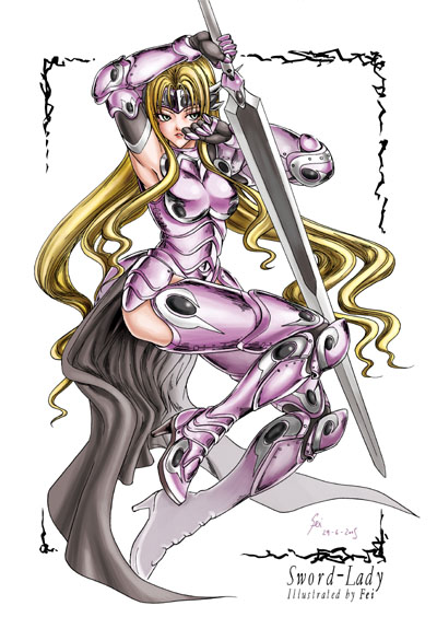 fei (maidoll), original, blonde hair, fantasy, long hair, sword, weapon
