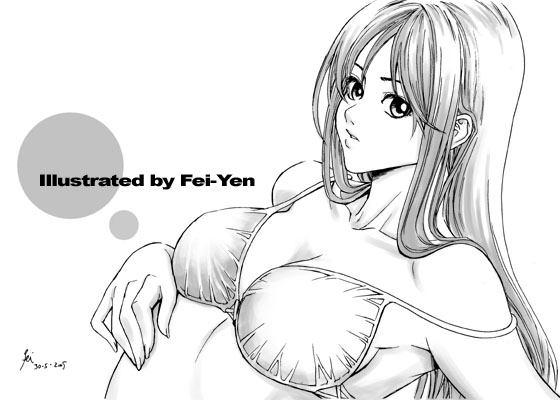fei (maidoll), original, tagme, bikini, bikini top only, greyscale, monochrome, solo, swimsuit