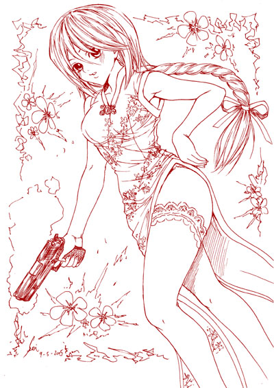 fei (maidoll), original, braid, china dress, chinese clothes, dress, monochrome, solo, thighhighs