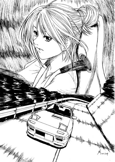 fei (maidoll), mazda, original, car, fc3s, greyscale, mazda rx-7, mazda rx-7 fc, monochrome, motor vehicle