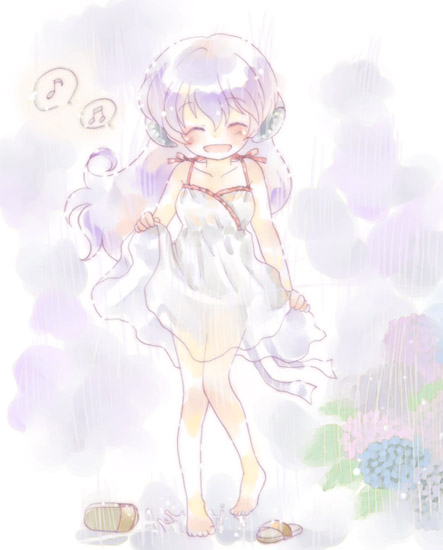 hinata nonoka, nonoka, hanyuu, higurashi no naku koro ni, 00s, dress, rain, solo, wet, wet clothes
