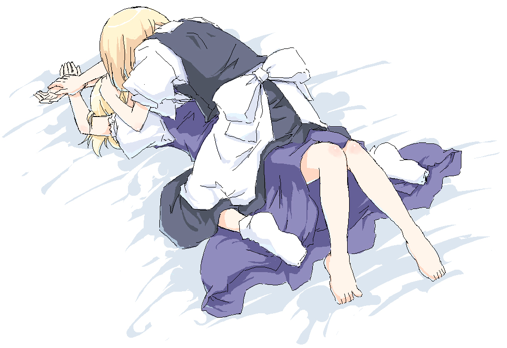 sakuraba yuuki, alice margatroid, kirisame marisa, touhou, 2girls, barefoot, feet, female focus, multiple girls, oekaki, socks, yuri