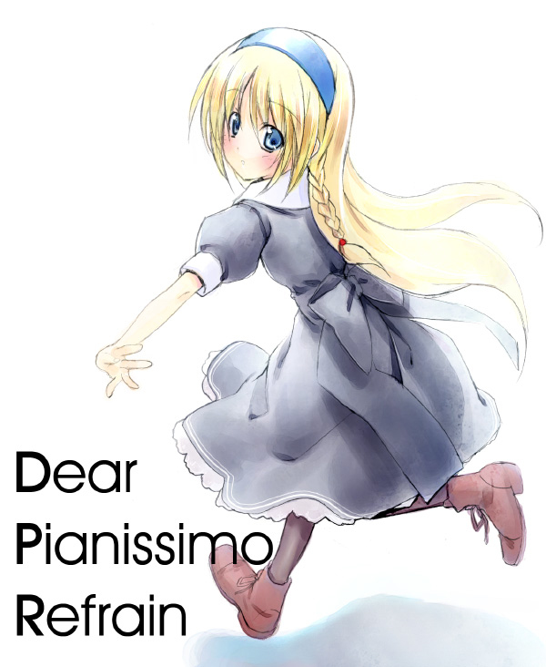 minamino kanata, 1girl, blonde hair, blue eyes, braid, female focus, hairband, long hair, pantyhose, solo