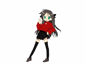 tohsaka rin, fate/stay night, fate (series), lucky star, motteke! serafuku, animated, animated gif, lowres, 1girl, black thighhighs, female focus, parody, solo, thighhighs, turtleneck