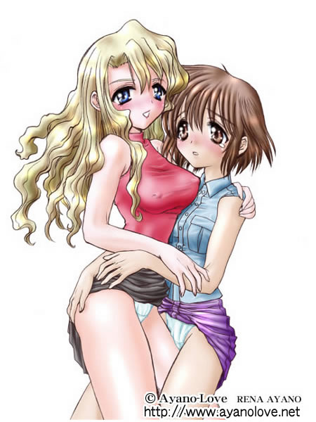 ayano rena, mireille bouquet, yuumura kirika, noir (anime), 00s, 2girls, bare shoulders, black hair, blonde hair, breasts, covered erect nipples, long hair, medium breasts, multiple girls, panties, short hair, sleeveless, sleeveless turtleneck, small breasts, turtleneck, underwear, yuri