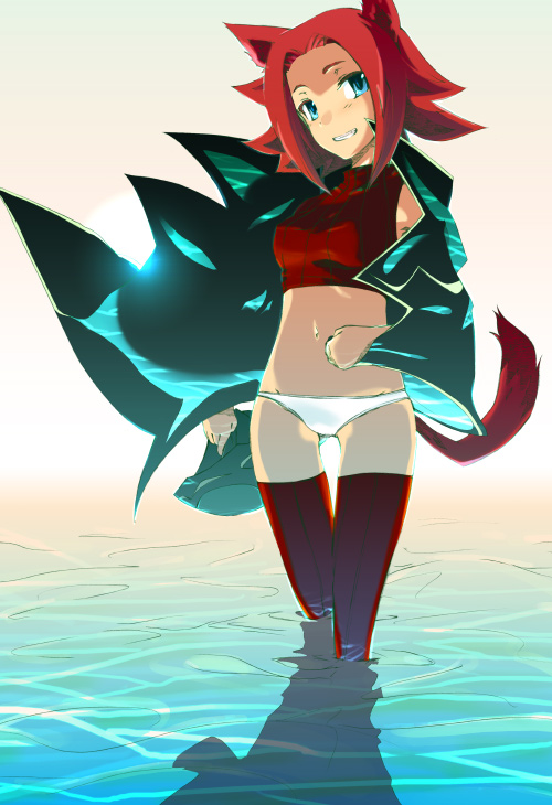 yukari (konekonekozou), kouzuki kallen, code geass, 00s, 1girl, animal ears, bare shoulders, cat ears, female focus, konekonekozou, panties, sleeveless, sleeveless turtleneck, solo, thighhighs, turtleneck, underwear