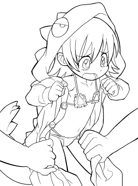 ookamiuo, onegai my melody, original, sanrio, 00s, 1girl, bikini, greyscale, loli, monochrome, solo focus, swimsuit, undressing