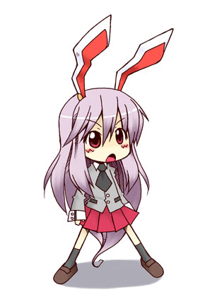 mogito, reisen udongein inaba, touhou, lowres, 1girl, animal ears, chibi, female focus, full body, rabbit ears, simple background, solo, white background
