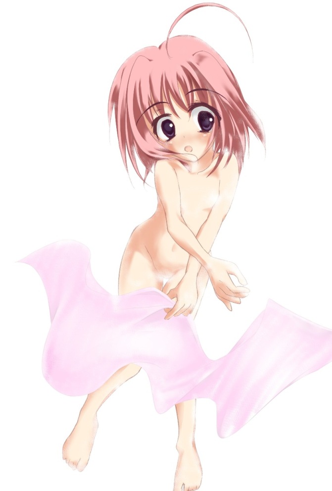 caro ru lushe, lyrical nanoha, mahou shoujo lyrical nanoha, mahou shoujo lyrical nanoha strikers, artist request, 00s, 1girl, ahoge, convenient censoring, female focus, loli, nude, pink hair, purple eyes, solo, steam, steam censor, towel