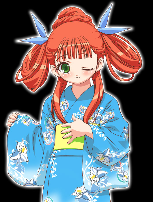 gambler club, anya cocolova, mahou sensei negima!, 00s, japanese clothes, kimono, one eye closed, solo, wink