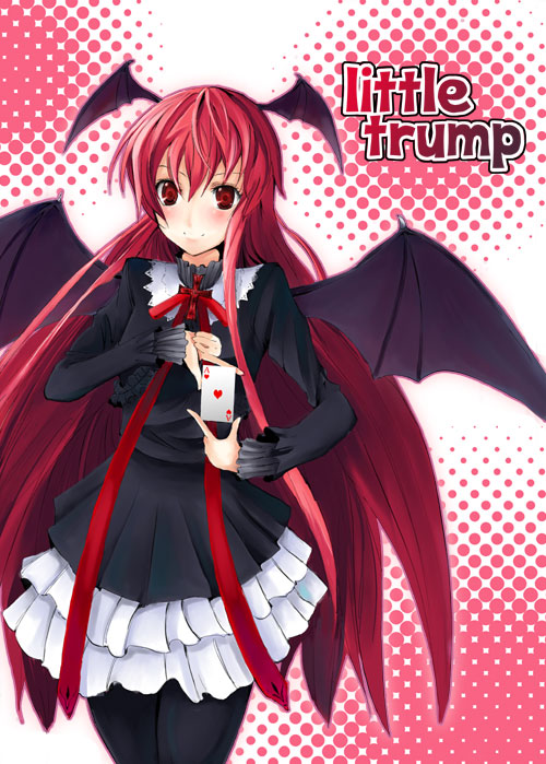 gin'ichi (akacia), ginichi, koakuma, embodiment of scarlet devil, touhou, 1girl, bat wings, female focus, head wings, pantyhose, solo, wings