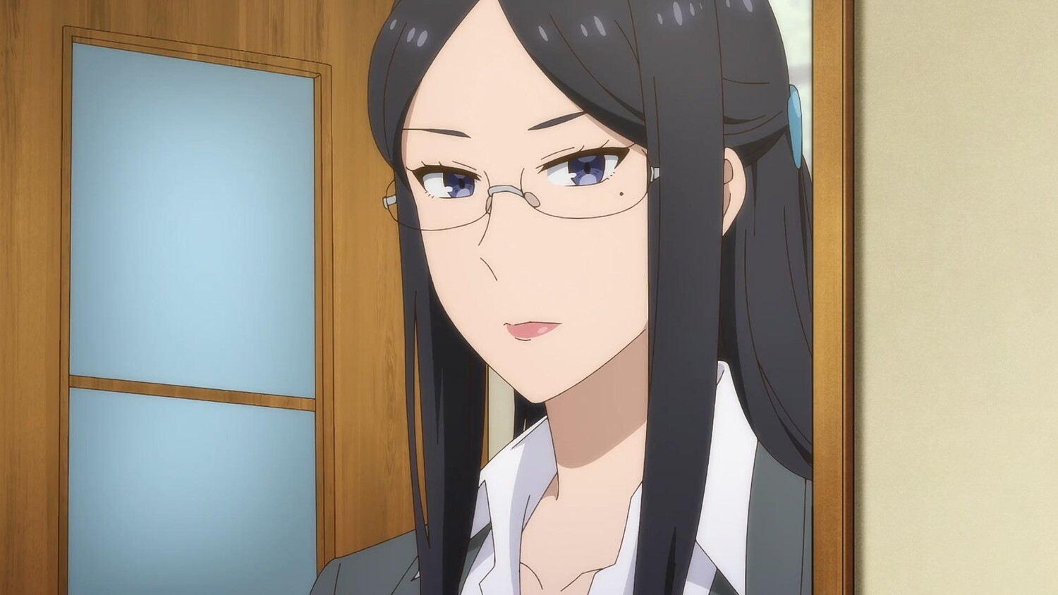 gundou misaki, non-web source, tagme, 1girl, black hair, glasses, long hair, mature female, serious, tomo-chan wa onna no ko!