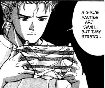katsura masakazu, niimai takashi, den'ei shoujo, hard-translated, lowres, third-party edit, translated, 1boy, greyscale, image macro (meme), male focus, meme, monochrome, panties, simple background, solo, striped clothes, striped panties, truth, underwear, unworn panties