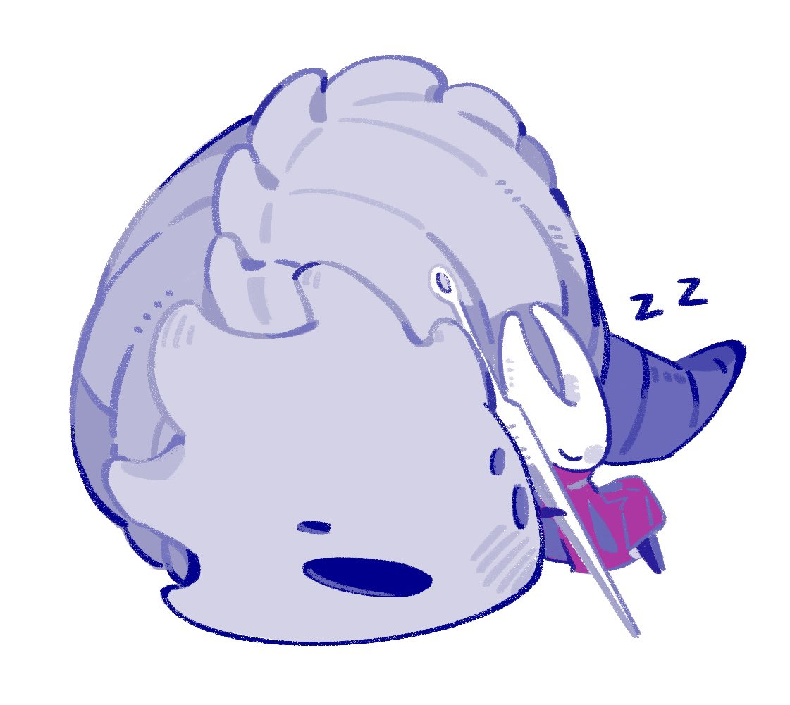 hornet (hollow knight), hollow knight, hollow knight: silksong, arthropod girl, bell beast (hollow knight), bug, cloak, closed eyes, curled up, hollow eyes, horned mask, mask, needle (hollow knight), red cloak, sanngo 35, sleeping, stag beetle, white background