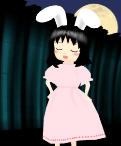 inaba tewi, touhou, animated, animated gif, lowres, animal ears, closed eyes, dress, female focus, full moon, hands on own hips, moon, rabbit ears, solo