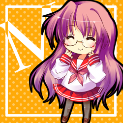 sakura hanpen, takara miyuki, lucky star, sakura sakura, lowres, 00s, chibi, chibi only, glasses, pantyhose, school uniform, serafuku, solo