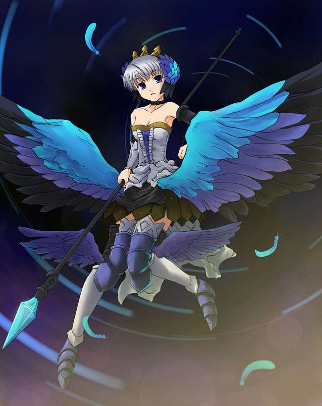 tsuyadashi shuuji, gwendolyn (odin sphere), odin sphere, 1girl, armor, armored dress, dress, female focus, pteruges, solo, strapless, strapless dress