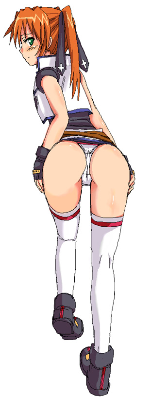 kurosho, teana lanster, lyrical nanoha, mahou shoujo lyrical nanoha, mahou shoujo lyrical nanoha strikers, 00s, ass, panties, pantyshot, solo, thighhighs, underwear