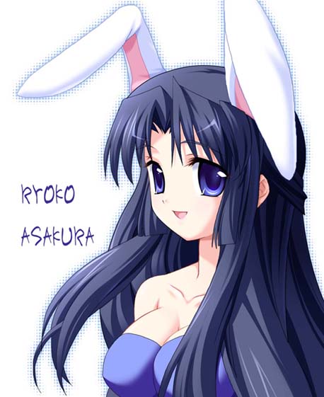 maroppe, asakura ryoko, suzumiya haruhi no yuuutsu, 00s, 1girl, animal ears, character name, female focus, half updo, rabbit ears, solo