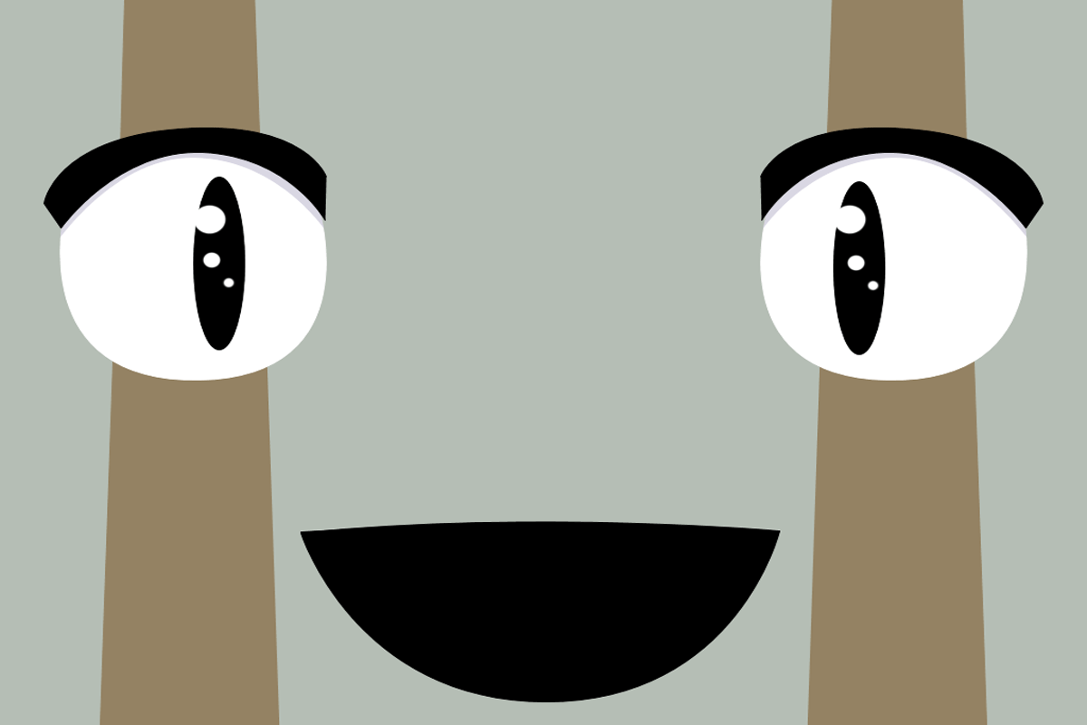 balrog (cave story), doukutsu monogatari, non-web source, :d, black eyes, flat color, huzzah, looking at viewer, no humans, open mouth, smile