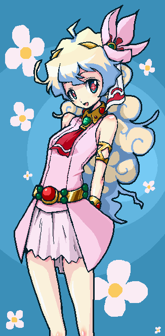 shirono, nia teppelin, tengen toppa gurren lagann, 00s, 1girl, armlet, bracelet, dress, female focus, flower, hair flower, hair ornament, jewelry, long hair, multicolored hair, pink dress, pink skirt, skirt, sleeveless, solo