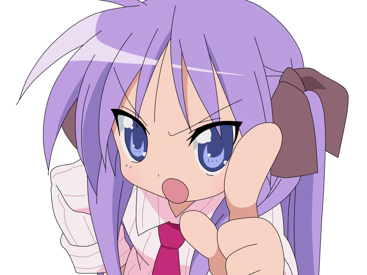 hiiragi kagami, lucky star, derivative work, vector trace, 00s, 1girl, female focus, long hair, looking at viewer, open mouth, simple background, solo, white background