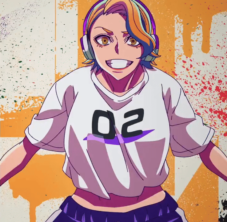 sazanami kuina, tougen anki, animated, animated gif, tagme, 1girl, 2025, 20s, baggy clothes, blonde hair, bouncing breasts, breasts, cleavage, crop top, dancing, eyeshadow, headphones, huge breasts, large breasts, makeup, nail polish, shirt, short hair, sports bra, t-shirt, white shirt, wristband, yellow eyes