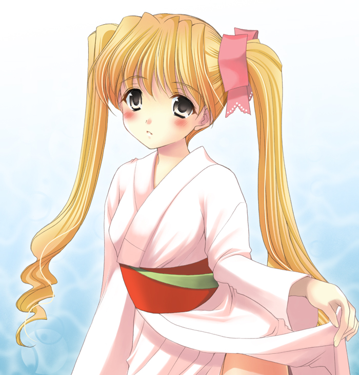 azuma yuki, tagme, 1girl, female focus, japanese clothes, kimono, solo, twintails