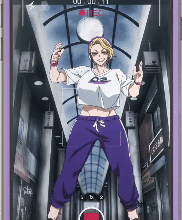 sazanami kuina, tougen anki, animated, animated gif, tagme, 1girl, 2025, 20s, baggy clothes, baggy pants, blonde hair, bouncing breasts, breasts, cellphone, cleavage, crop top, dancing, eyeshadow, headphones, huge breasts, iphone, large breasts, makeup, mall, nail polish, pants, phone, recording, shirt, shoes, shopping mall, short hair, smartphone, sports bra, t-shirt, track pants, white shirt, wristband, yellow eyes
