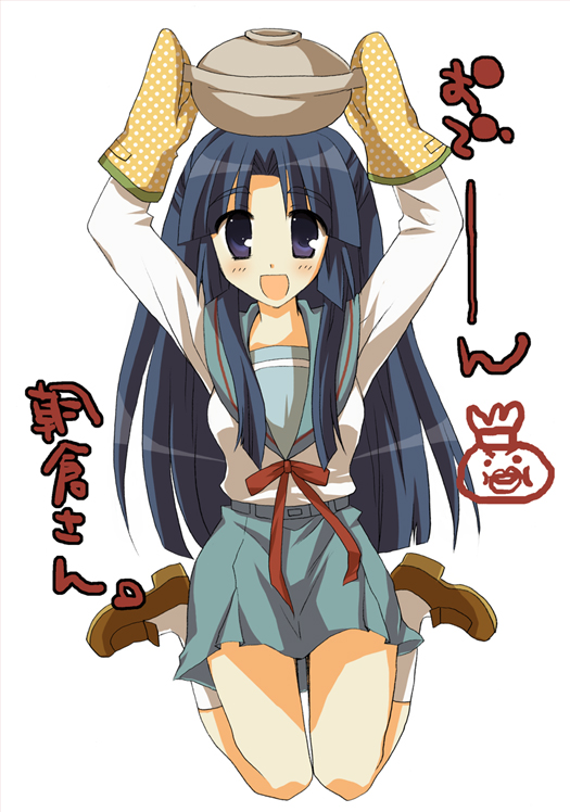 pokopi, asakura ryoko, suzumiya haruhi no yuuutsu, 00s, oven mitts, school uniform, serafuku, solo