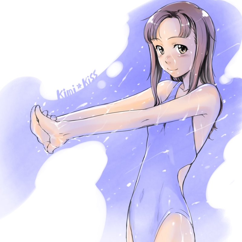 sakura kotetsu, kawada tomoko, kimi kiss, 1girl, breasts, female focus, forehead, one-piece swimsuit, small breasts, solo, swimsuit