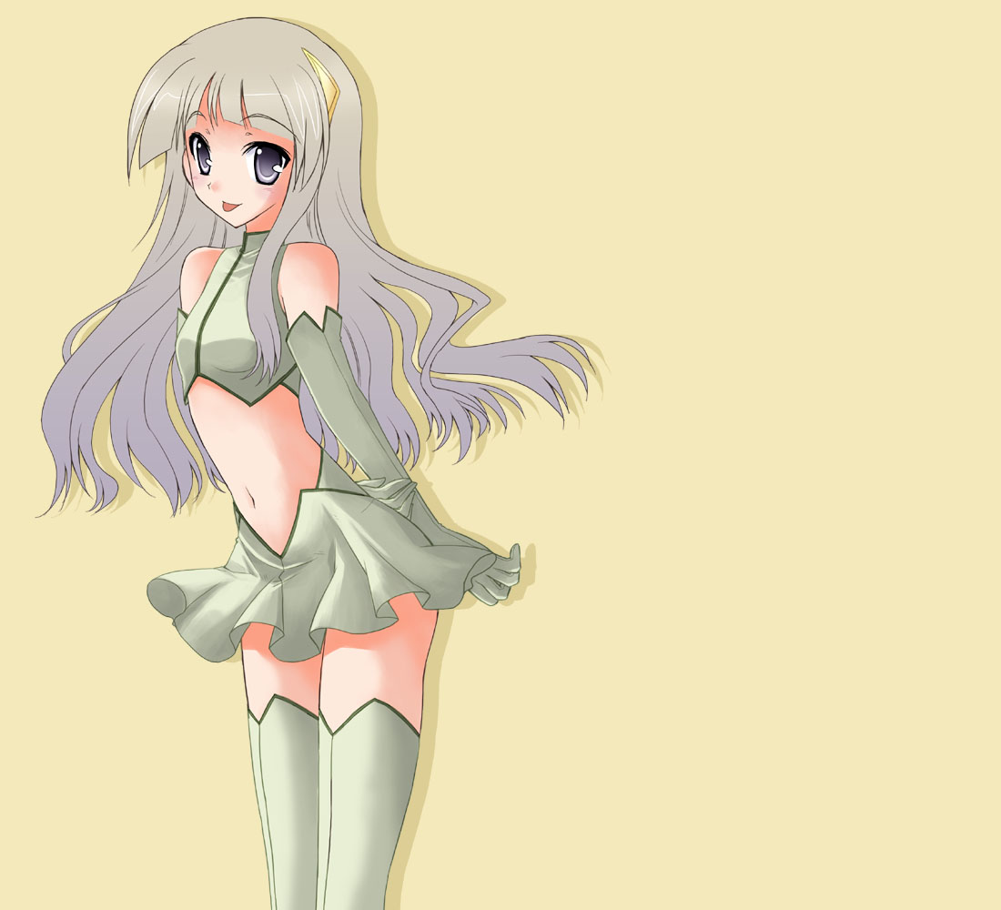 miyabi juri, tagme, elbow gloves, gloves, solo, thighhighs, zettai ryouiki